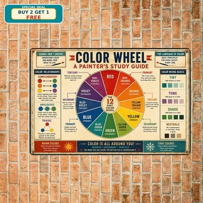 Color Wheel Painter Study Guide Secondary Palette Art Poster Metal Sign 8x12