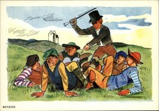 Leg-Sorting artist Lundsgaart Eneret 213 Men fighting ~ comic postcard