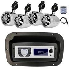 Pyle Marine Radio, Adapter,Spa Bezel, Antenna,Wire, 4x 2.25" 10W Chrome Speaker