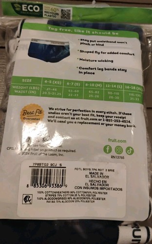 Fruit Of The Loom Boys Assorted S Tag-Free Cotton Fashion Briefs 7 Pack Soft NEW - Picture 2 of 5
