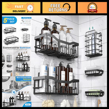 Rustproof Stainless Steel Shower Caddy Set, 5 Pack Adhesive Bath Organizers, No
