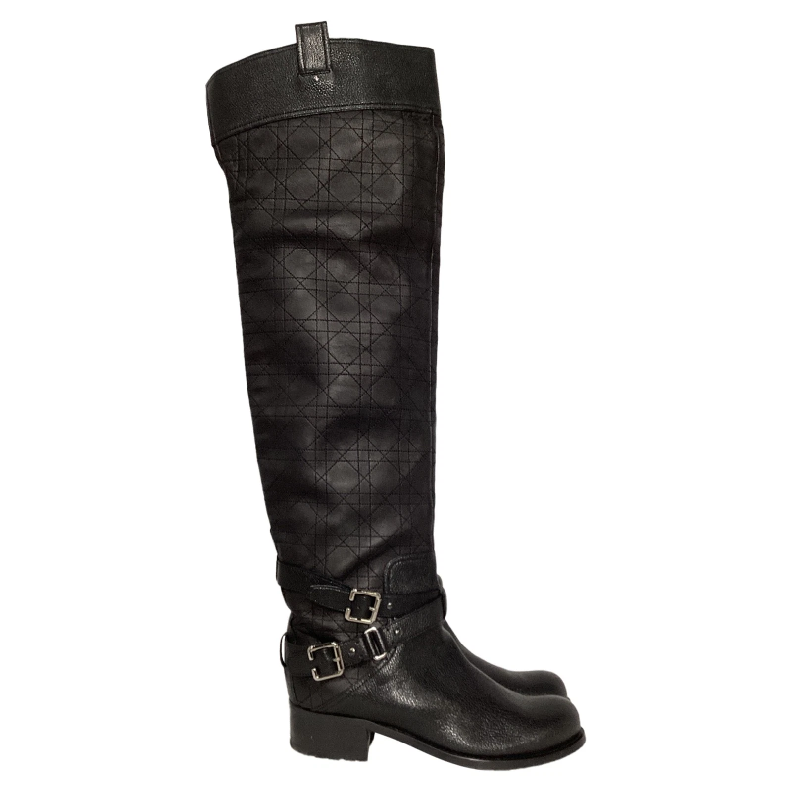 Bottes motardes hautes matelassées Dior Cannage en cuir femme noir taille 40