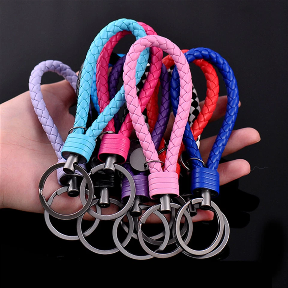 1pc Leather Rope Strap Weave Keyring Key Chain Ring Key Fob Colorful Keychain - Image 2 of 4