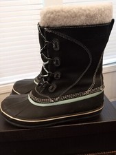 LL Bean Womens Snow Boots Size 9 M Charcoal Suede Lace Up Rubber Felt Lined