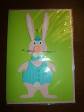 EASTER CARD FOR CHILD OR ADULT- HANDMADE -CUTE BUNNY -RAISED ART - INSIDE VERSE