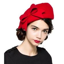 French Berets Caps Bowknot for Women Wool Beret Winter Cap Vintage Fascinator...