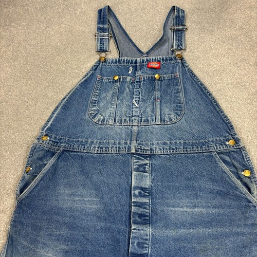 Dickies Dungarees Adult 44x28 Blue Overalls Bib Denim Work Wear Carpenter Mens* - Picture 2 of 11