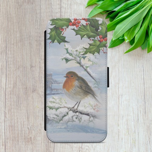 ROBIN FLIP CASE FOR IPHONE SAMSUNG GOOGLE WINTER BIRD GIFT WALLET PHONE COVER - Picture 2 of 36