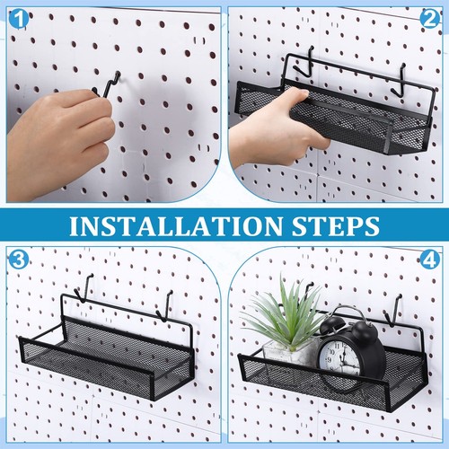 Pegboard Baskets Bins Set 4 Pcs Metal Pegboard Baskets with 8 Pcs Black Hooks... - Picture 4 of 7
