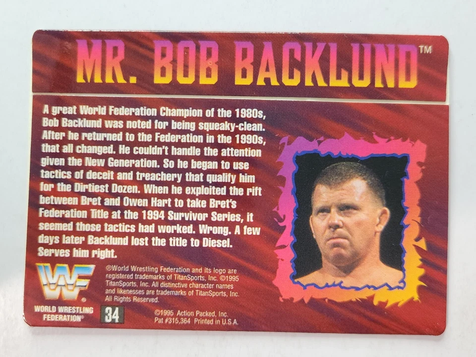 1995 Action Packed WWF Dirtiest Dozen #34 MR. BOB BACKLUND - Image 2 of 2