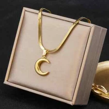 Simple Style Crescent Moon Plated Stainless Steel Pendant Necklace Jewelry
