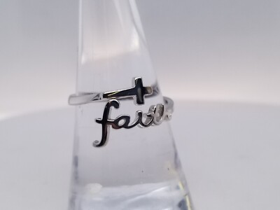 Always Blessed ''FAITH'' Script Cross Sterling Silver Ring Sz 8.5(adjustable)