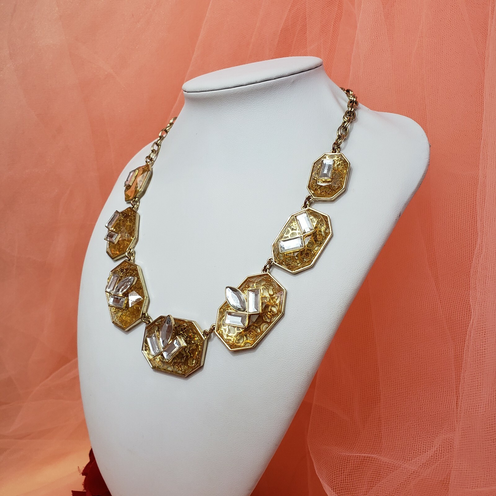 GOLD TONE RHINESTONE CHOKER STATEMENT COLLAR NECKLACE Trendy Insta BIB