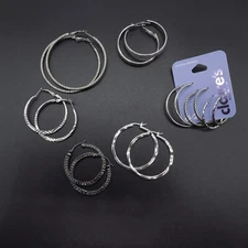8Pairs Hoop Earrings Multi Sizes Silver Tone Fashion Earrings