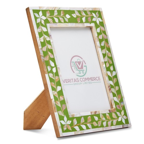 Photo Frame 6x4 Handcrafted Elegant Mother Of Pearl Green & White Floral Designs - Picture 7 of 12