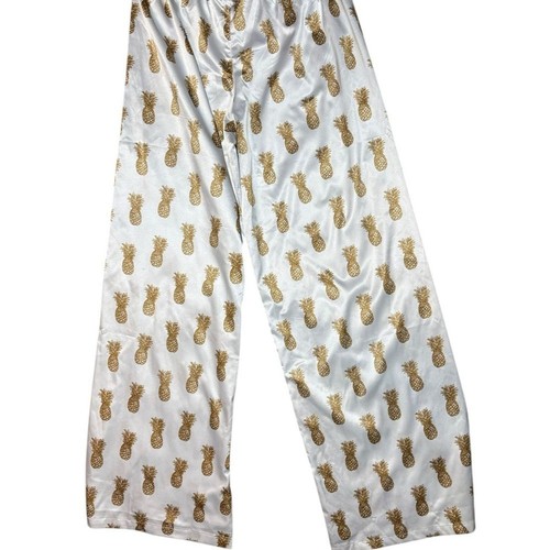 The Royal Standard Gold Pineapple Print Pajama Pants Elastic Waist Ladies L - Picture 7 of 8