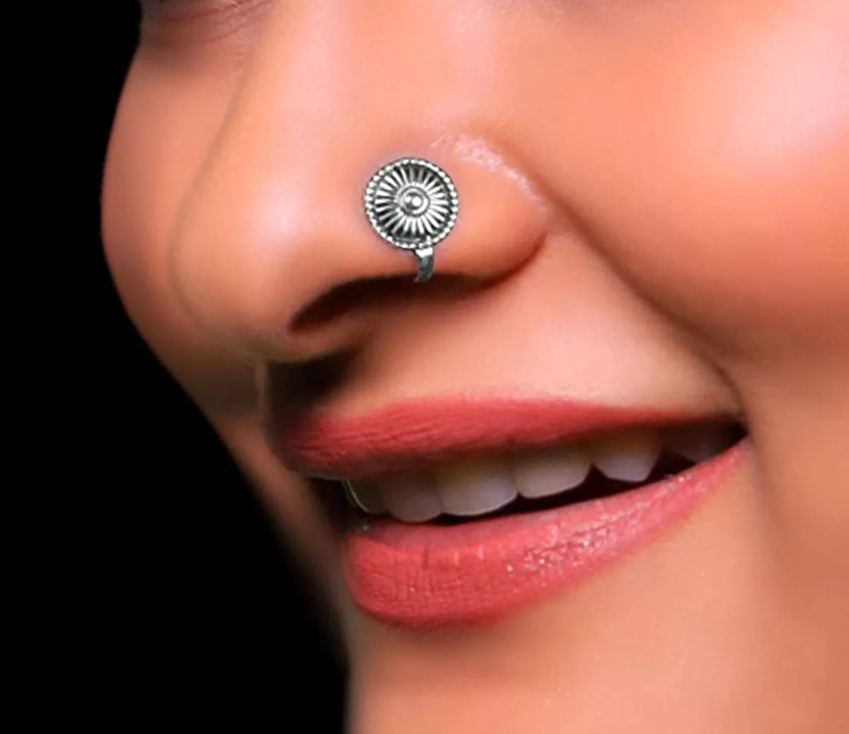 Silver Oxidized Nose Ring Indian Designer Stud Fake Clip On Nose Ear Pin Jewelry
