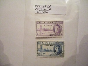 Two 1948 St. Lucia Postage Stamps - 1,  3 1/2d Denomination