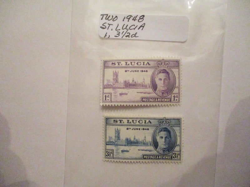 Two 1948 St. Lucia Postage Stamps - 1,  3 1/2d Denomination