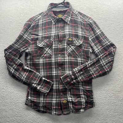 Superdry Shirt Adult Small Red Beaten Boot leg Genuine Black Gray Button Chore