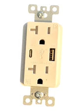 USB Outlet - High Speed Duplex Receptacle - 20 amp - White w/ Cover (ELEGRP)
