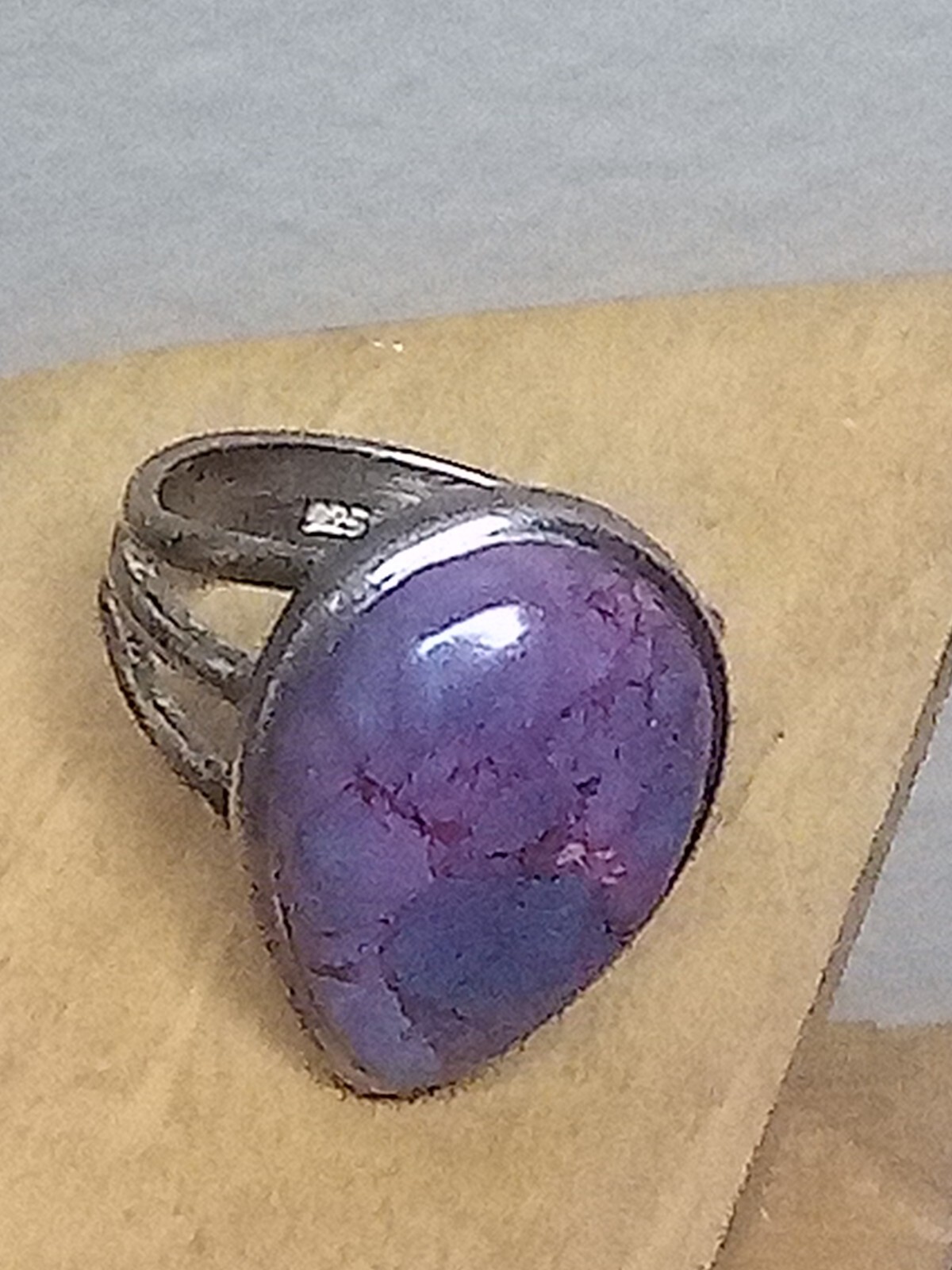 925 Solid Silver Ring With Big Teardrop Purple-Pi… - image 5