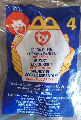 1999 #4 Spunky the Cocker Spaniel 6" McDonald's TY Beanie Baby *NEW SEALED* - Afbeelding 1 van 2