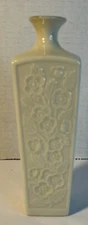 Lenox Rectangular Floral Embossed Bud Vase Blossom 7 1/4" Ivory Gold Trim