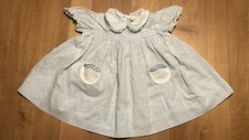 Vintage 1970s Nannette  Baby Blue  Smocked Baby Dress With Blue Flowers
