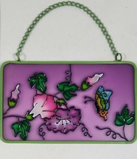Vintage Butterfly Flower Stained Glass Style/Painted Suncatcher