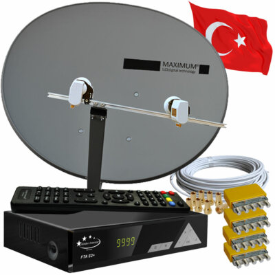4-TV Türkische TV Sat-Anlage Maximum E-85 Quad LNB 0,1dB HDTV Sat-Receiver USB