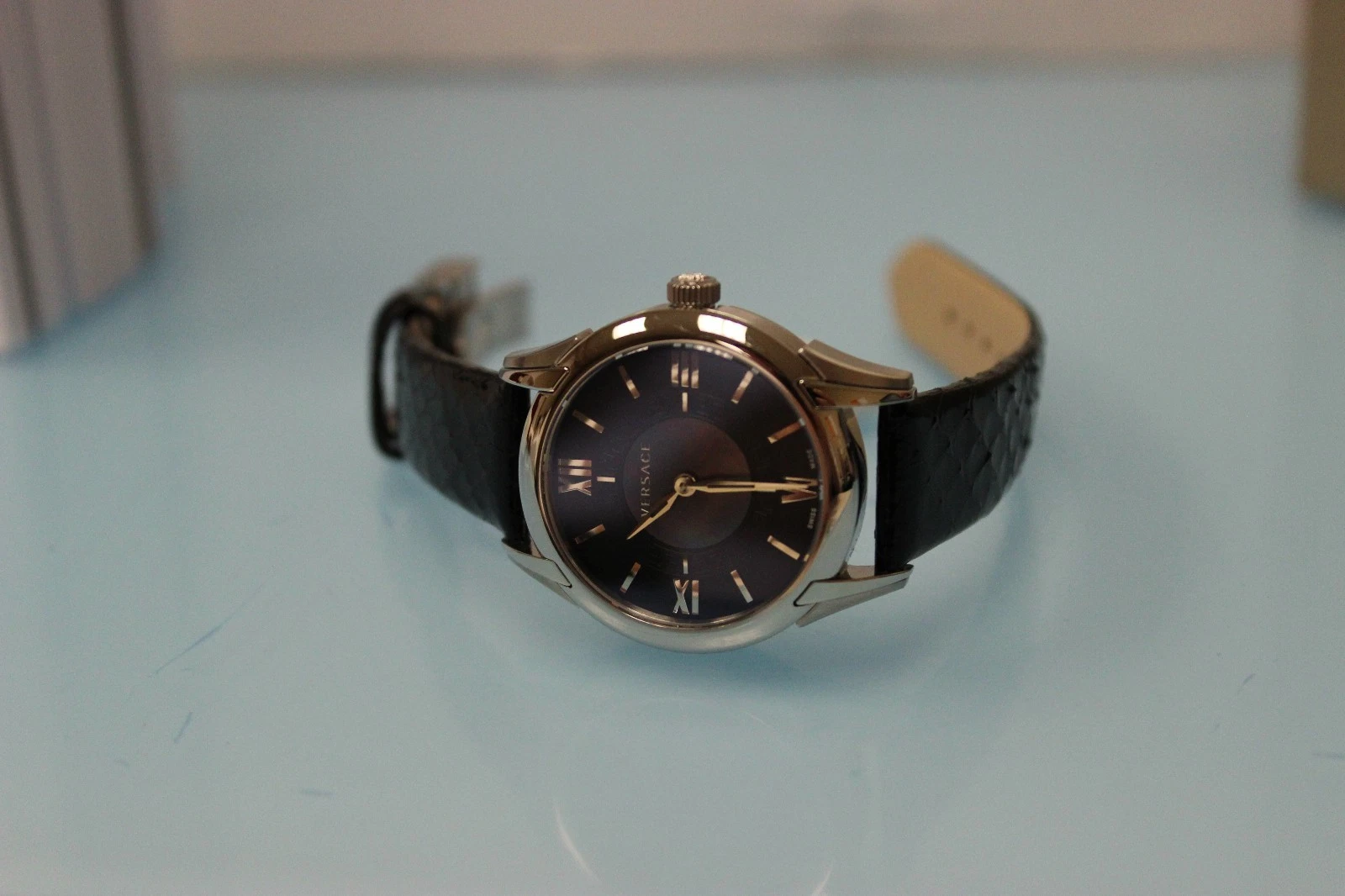 Orologio Versace Donna VFF010013 Dafne Acciaio Cinturino Pelle Nero Design Elaphe