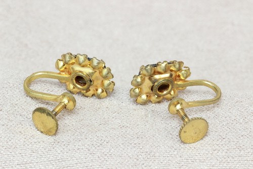 Vintage Rhinestone Rose Floral Guilloche Enamel Screw back Earrings & Pendant - Picture 6 of 12