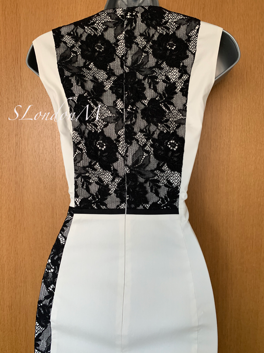 chinese dress ladies Karen Millen White/Black Floral Lace Detail Dress Size 12  Mine & Yours
