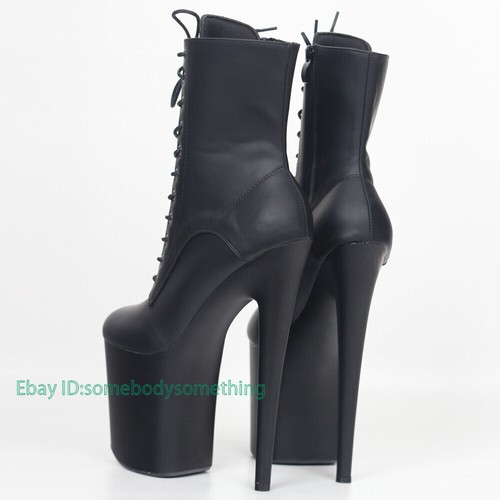 20CM Extreme High Heels Platform Boots Lace Up Sexy Pole Dancing Ankle Shoes - Picture 15 of 26