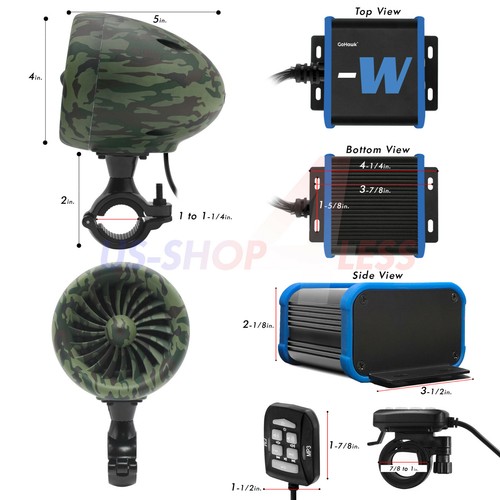 Waterproof Amplifier Bluetooth Motorcycle ATV Stereo Speakers Audio Radio System - Picture 7 of 10