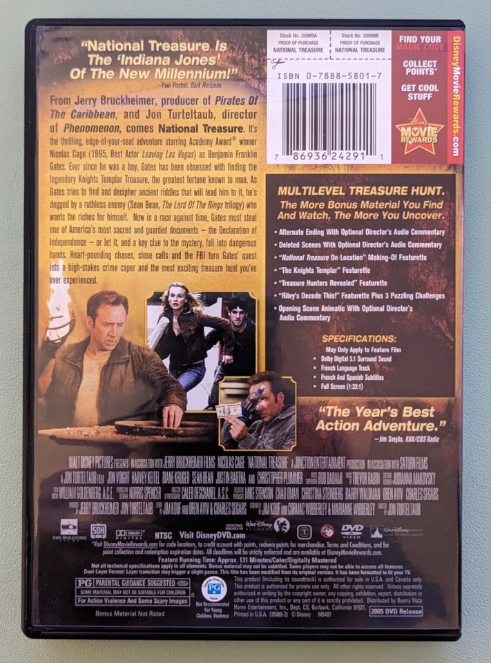 National Treasure (DVD, 2005, Full Screen) - Image 2 of 4