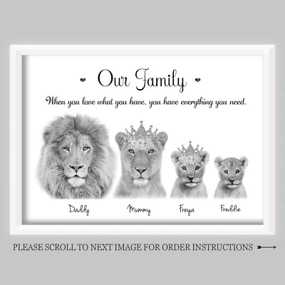Personalised Lion Family Print | Lioness Cubs | A4 size | Home Gift Baby