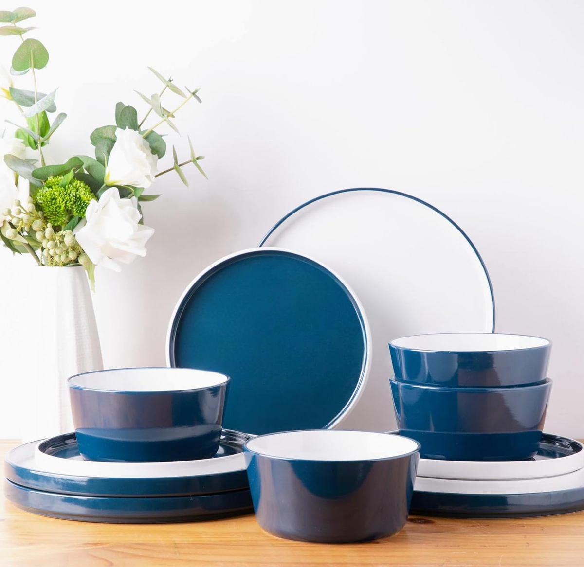 Dinnerware Sets for 4, 12 Piece Stoneware Plates and Bowls Set