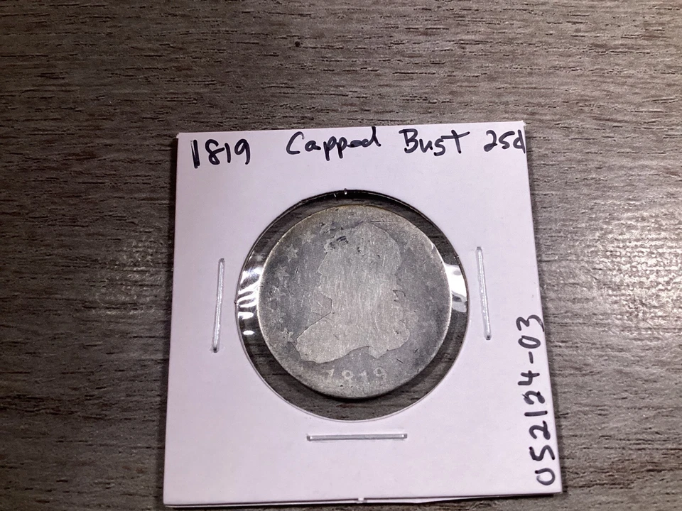 Busto tapado 1819 cuarto tipo 1 gran diámetro con lema 052124 03ue Foto 3 de 4