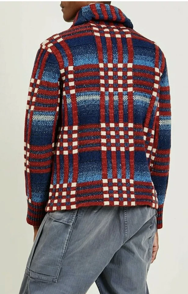 $945 RRL Ralph Lauren Small Sweater Plaid Shawl Polo Geometric Double RL Check - Image 3 of 4