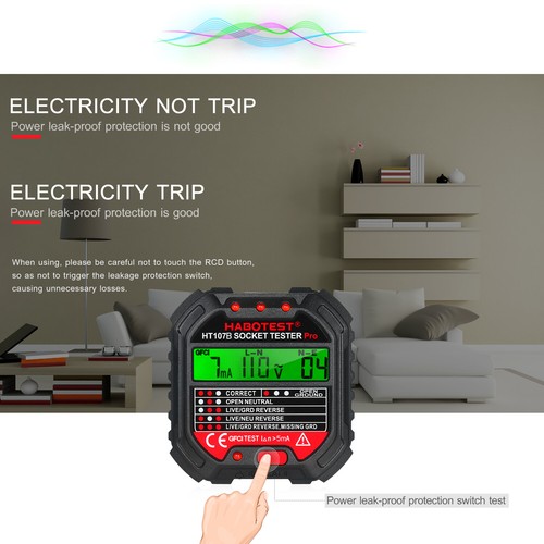 Black Outlets Tester 6LED LIGHT RCD/GFCI Tests Circuit Flames Retardant ABS X4M7 - Picture 9 of 13