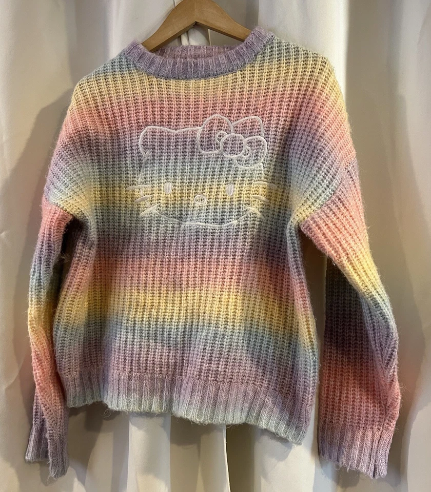 Hello Kitty X Forever 21 Embroidered Rainbow Knitted Crewneck Sweater Womens - Image 2 of 4