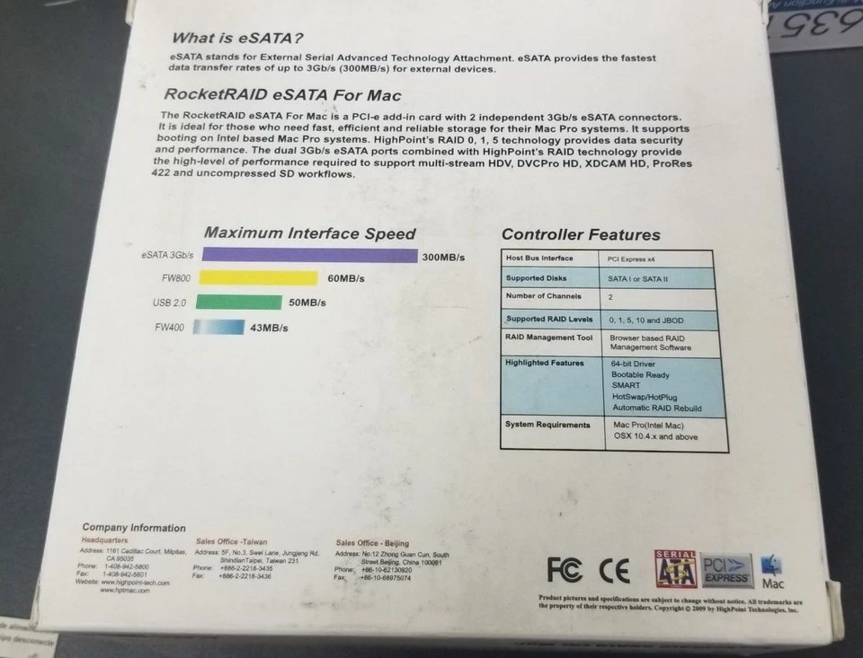 New HighPoint RocketRAID 2314 eSATA X4 Raid Controller 2x External Port For Mac - Image 2 of 2