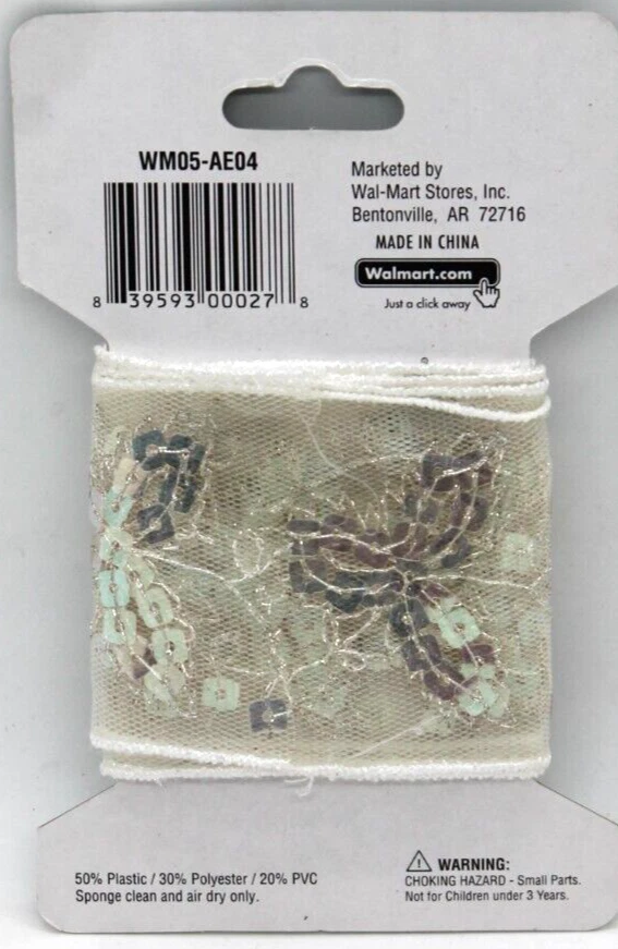 White sheer net ribbon w/ iridescent sequins & silver stitch 1 yard X 2" wedding - Image 2 of 2