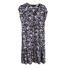 Madewell Midi Dress Sz XS Purple Ruffle Hem Flower Garden Cottage Preppy Modest