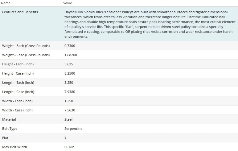 Polea tensora de correa loca Dayco para Cadillac 60 Special 1993 V8-4,9 L Foto 4 de 4