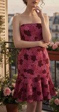 Alexia Admor Romantic Feminine Floral Lace Strapless Cocktail Dress Sz 8 Medium