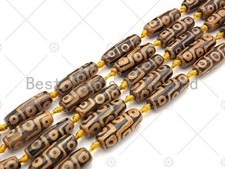 Natural Tibetan Agate Barrel Beads, Yellow Black Dzi Drum Beads, Tibetan Dzi