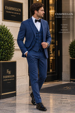 Men's Navy Blue 3 Piece Suit Waistcoat Bow Tie Wedding Formal Tuxedo Set